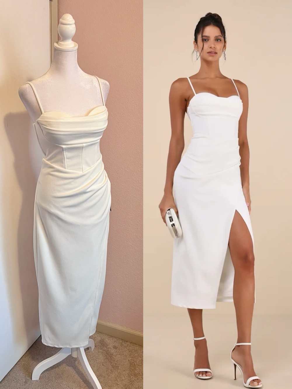 Always Turning Heads White Bustier Tulip Midi Dress by Lulus